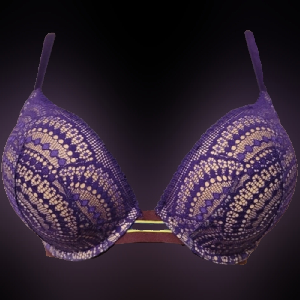 Victorias Secret purple rapture striped band bombshell plunge push up bra 34D - Picture 4 of 16